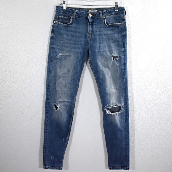 Zara Distressed Skinny Jeans Size 8 Color Blue Gently Used Condition - Picture 2 of 5
